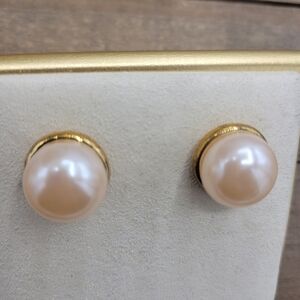 Classic Faux Pearl on Goldtone Pierced Button Earrings